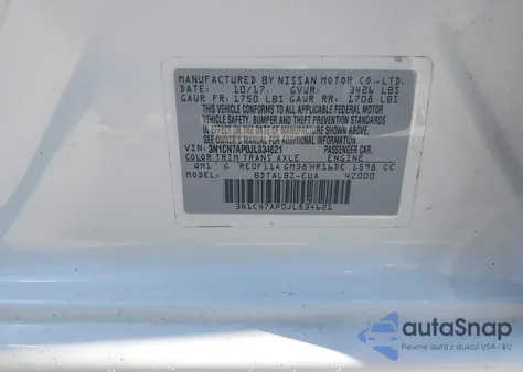 2018 Nissan Versa 1.6 Sv из США, поврежденный, VIN 3N1CN7AP0JL834621